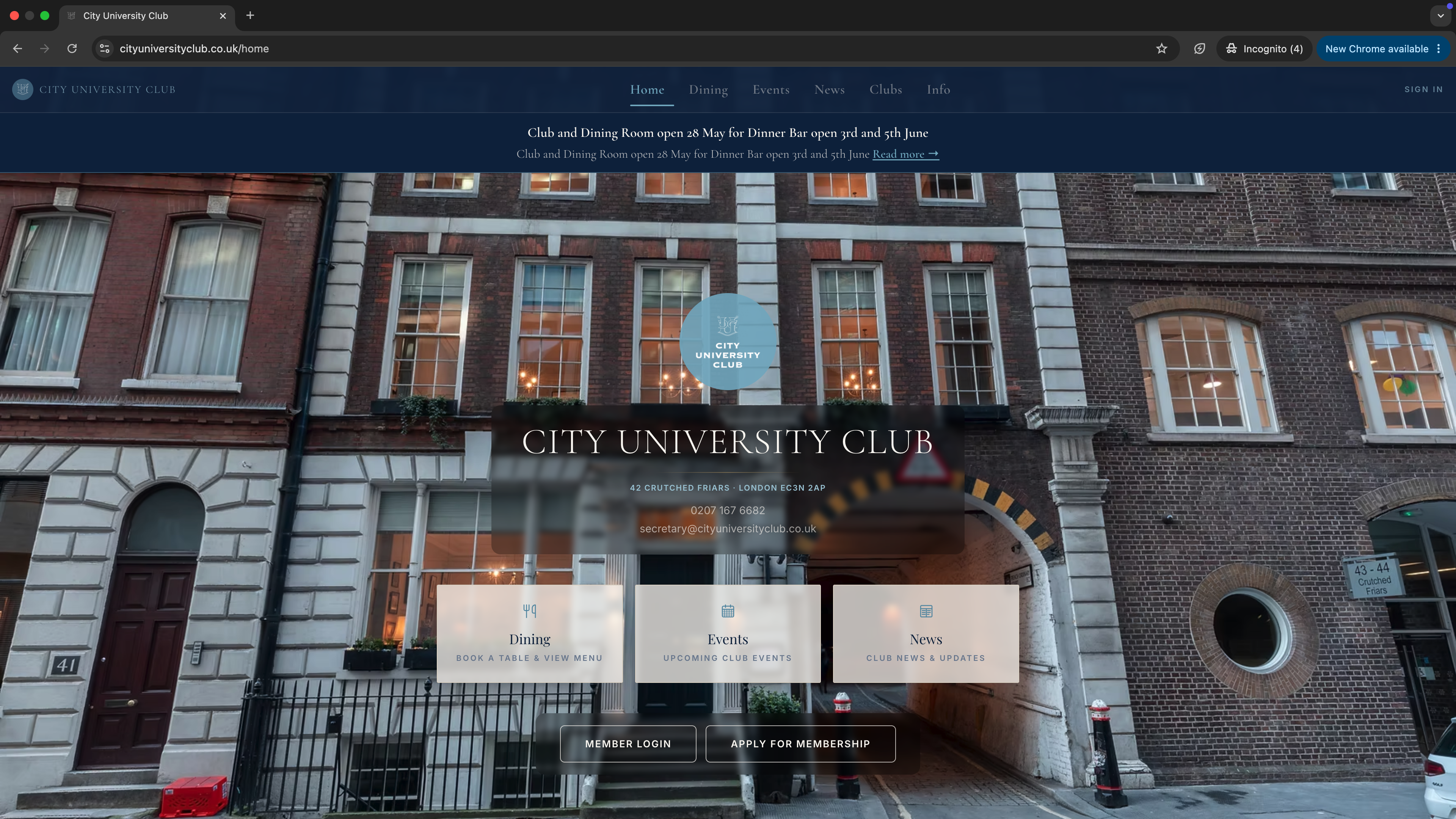CityUniClub Website Screenshot 2